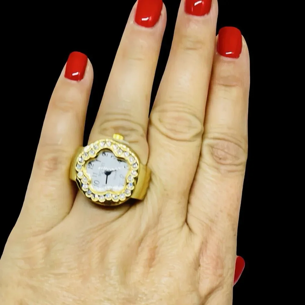 BOZHI Ring Watch Gold Design With Crystals New